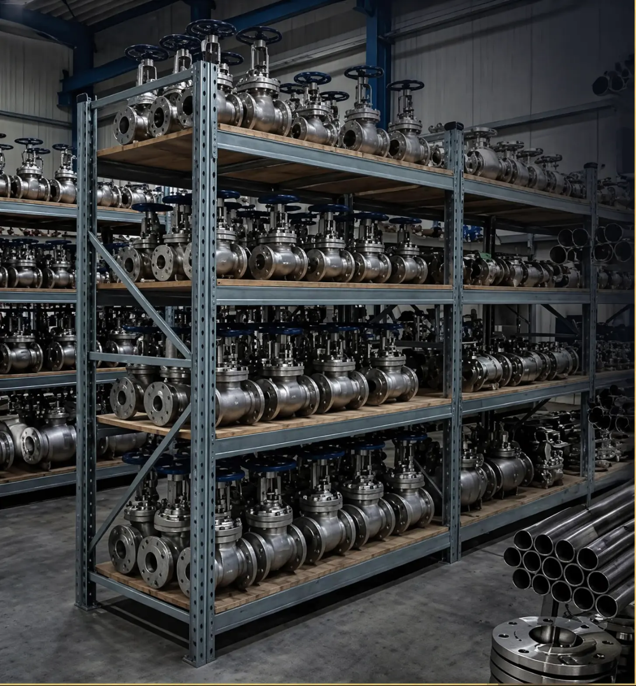 Industrial valves and pipe materials prepared for supply